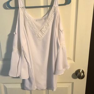 White, cold shoulder, bell sleeve